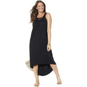 Swimsuits For All Plus Size Black Margarita High Low Cover Up Dress 18/20 New